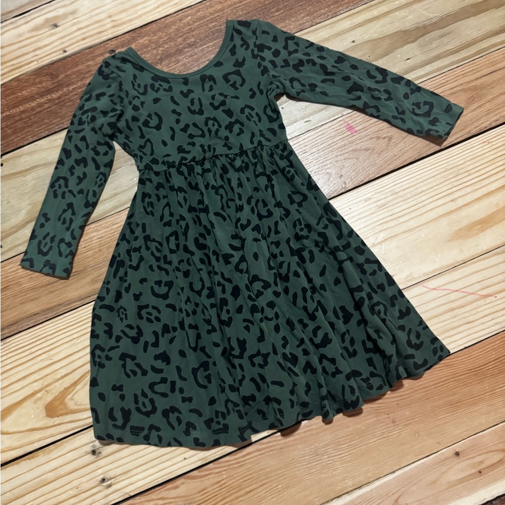 Kyte BABY Olive Green Leopard Print Long Sleeve Dress